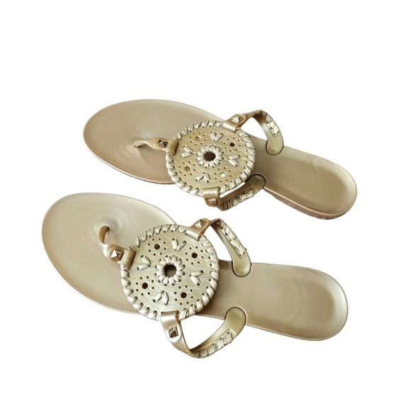 Jack Rogers Cream Gold Medallion Summer Sandals Size 9 - Picture 2 of 5